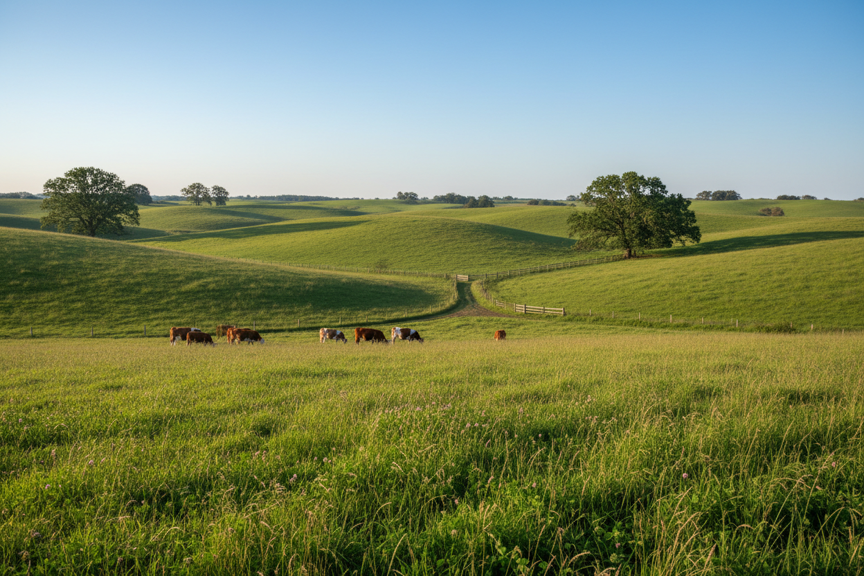 beautiful field green pasture, no buildings, farm
