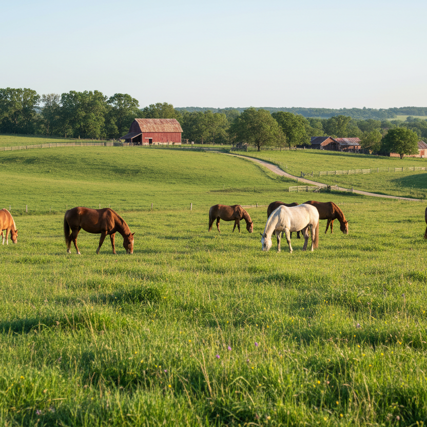Can you create a images for horses grazing green grass